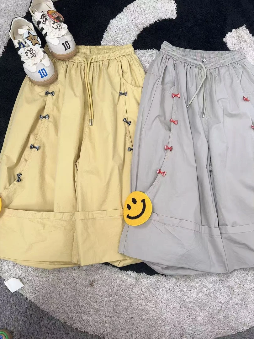 《晓辰推荐》夏季新款复古花边八分阔腿直筒显瘦休闲女裤