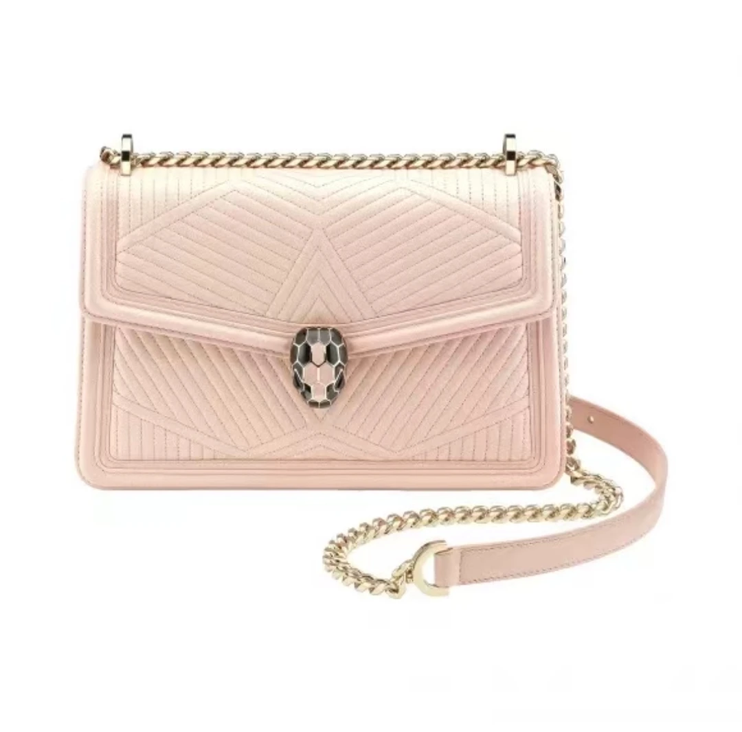 95新 BVLGARI/宝格丽 宝格丽樱花粉小中号蛇头单肩包