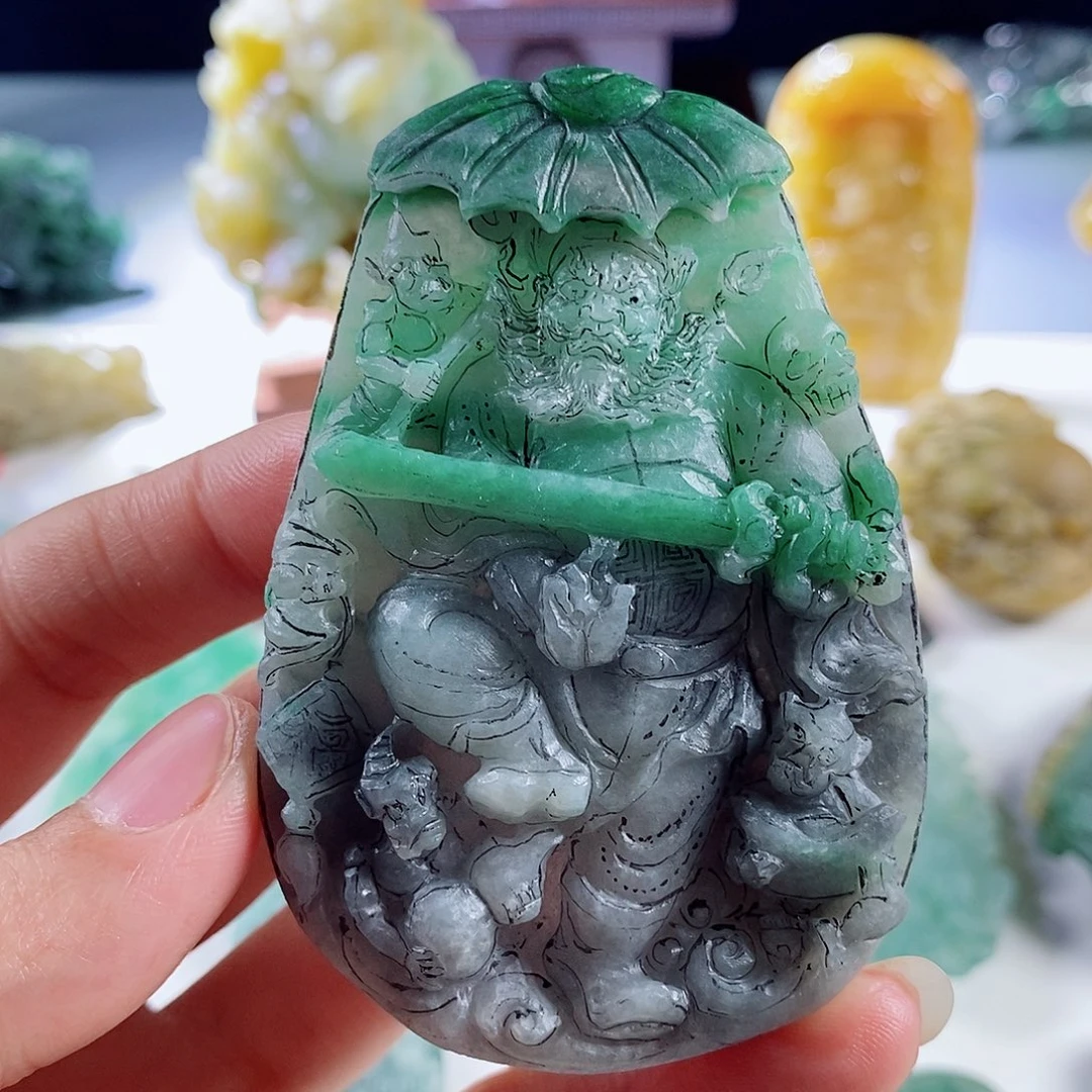 定制翡翠未镶嵌天然a货翡翠乌鸡绿钟馗