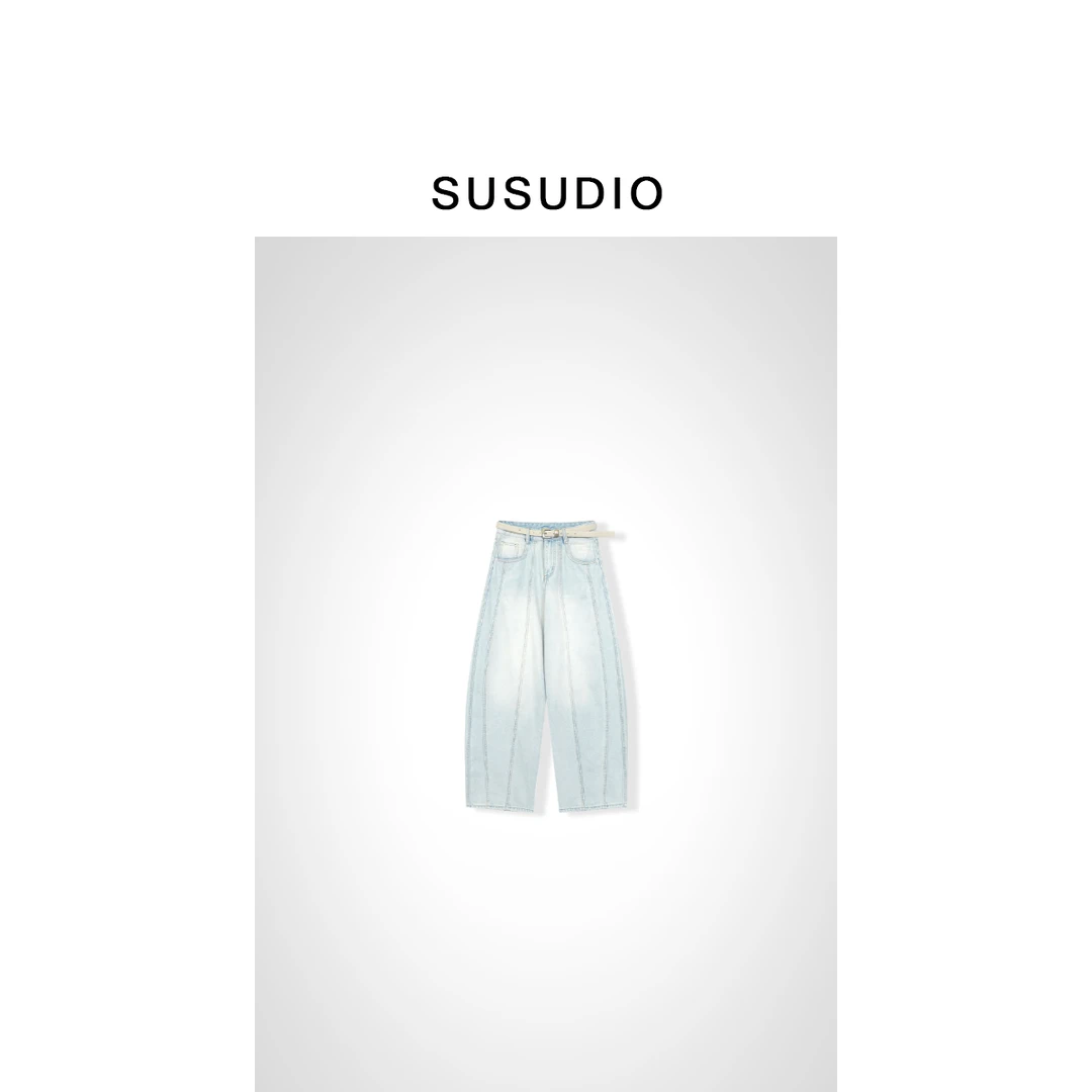 SUSUDIO②  浅蓝牛 新款休闲舒适弯刀牛仔裤40004