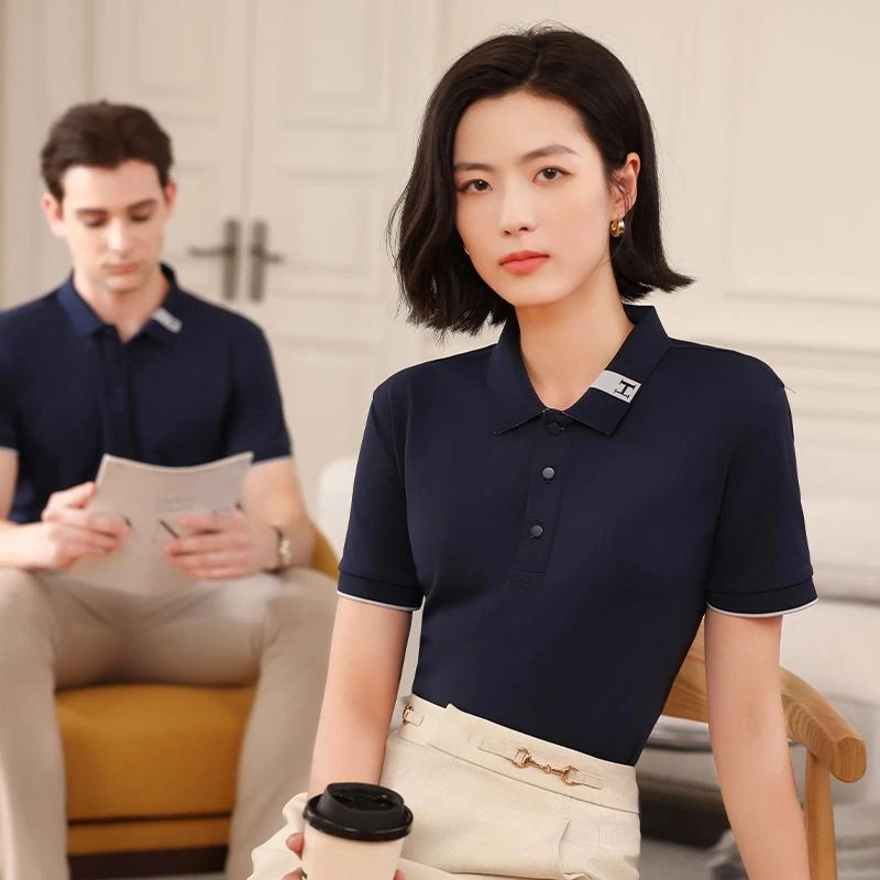 时尚翻领polo衫工作服定制H字母短袖团体服广告文化衫刺绣印logo