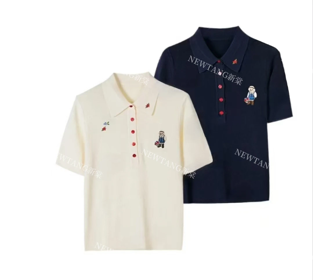 【恋爱小熊】31夏新款时尚短袖慵懒红扣百搭女上衣