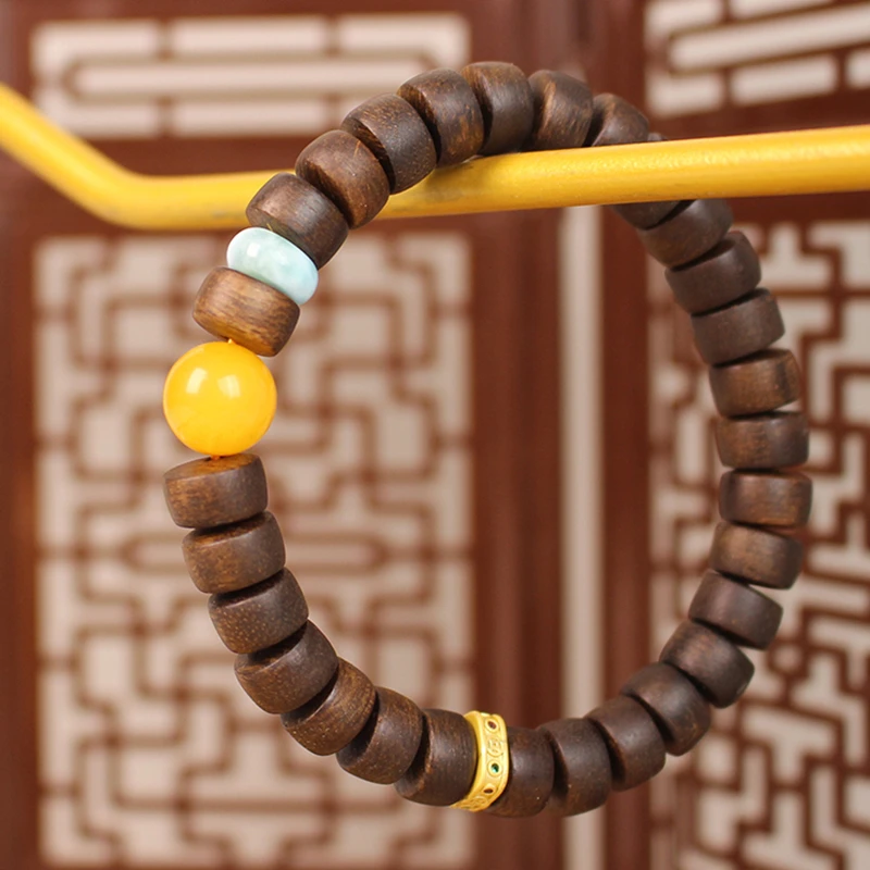 <金缕沉香>禅意风沉香直切手串蜜蜡海纹石手链多样性发一WL710