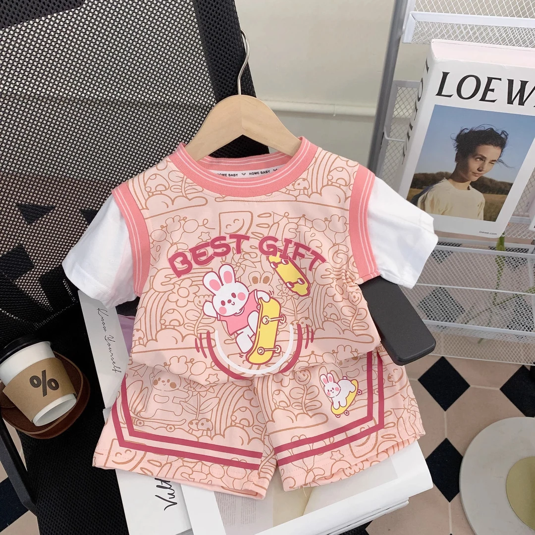 女童夏季短袖套装夏款2025新款儿童夏装运动服宝宝洋气短裤两件套