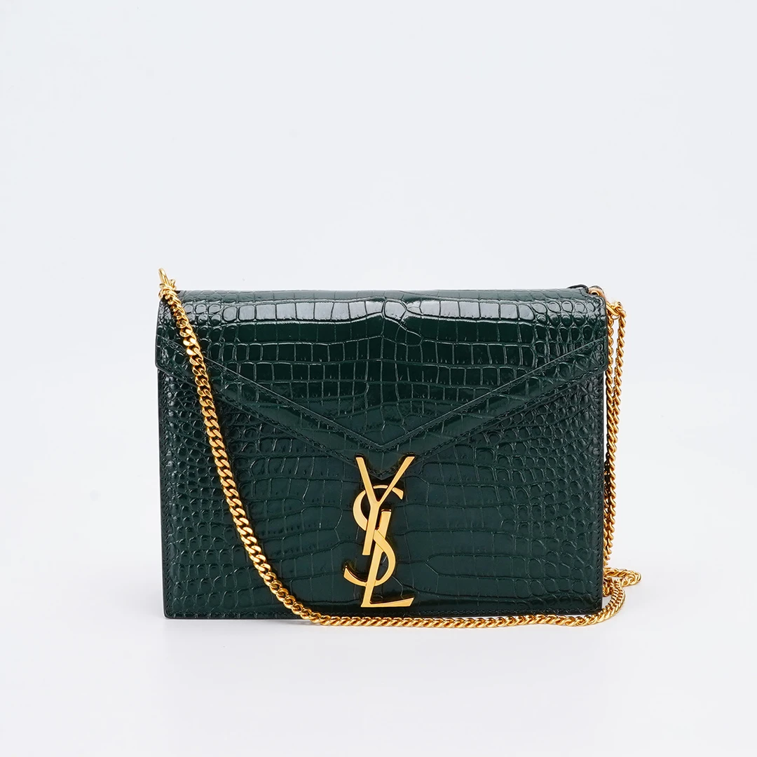 95新 YSL/圣罗兰 【白菜】鳄鱼纹亮面 墨绿金 牛皮/BGD902180001