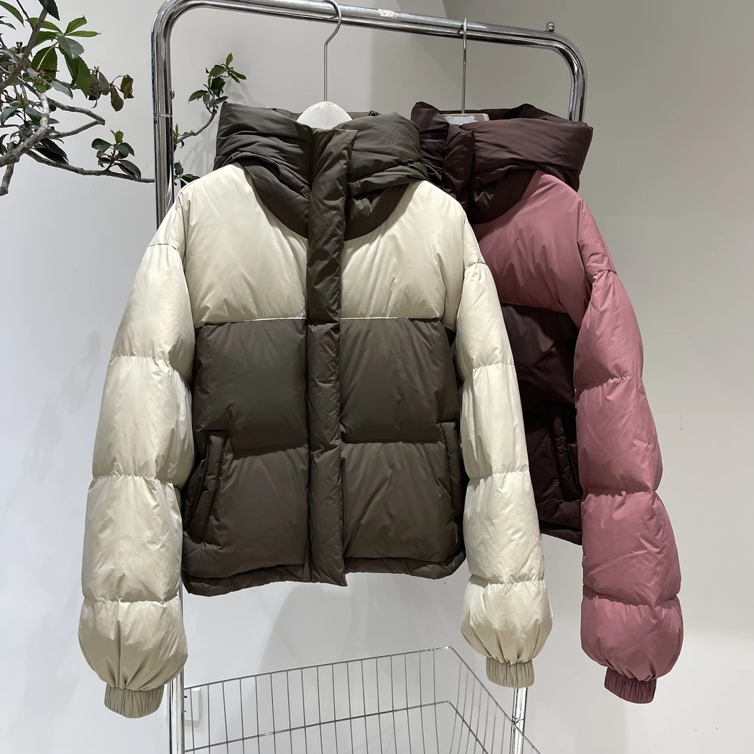 羽绒服-PD007新款撞色韩版洋气百搭连帽羽绒服