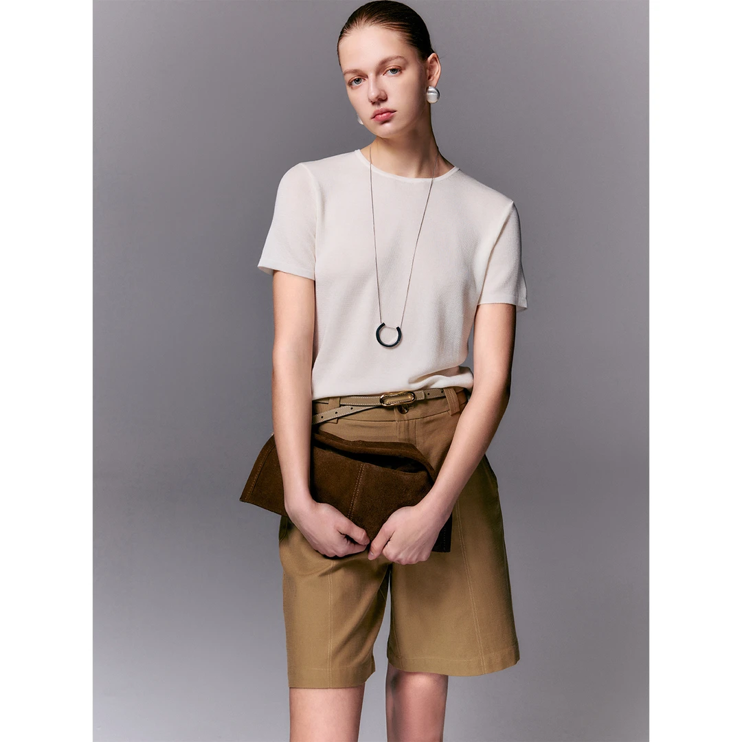 玖着'丝光T'日本进口三醋酸凉皮抗皱奢柔裸感宽松短袖针织T恤