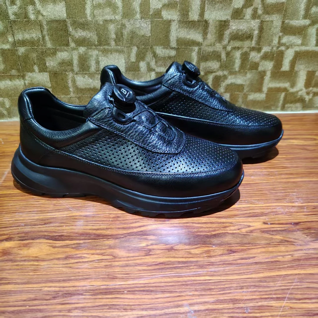 休闲皮鞋夏凉款透气减震轻便商务男士皮鞋男士商务软底正装黑色