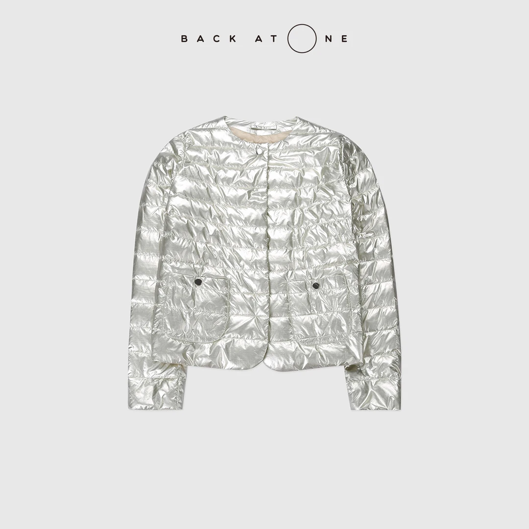 BACKATONE“银翼女神”精美烫金修身香槟色鹅绒外套 BFF-1EC438Q-K