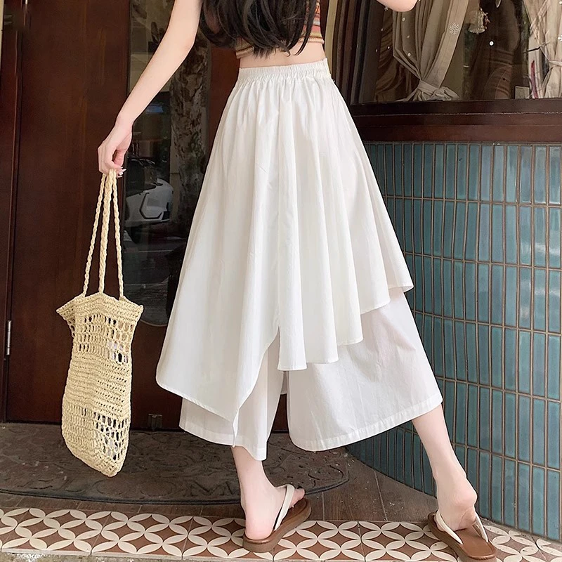 白色不规则半身裙女2025夏季新款高腰显瘦气质百搭a字裙中长裤裙