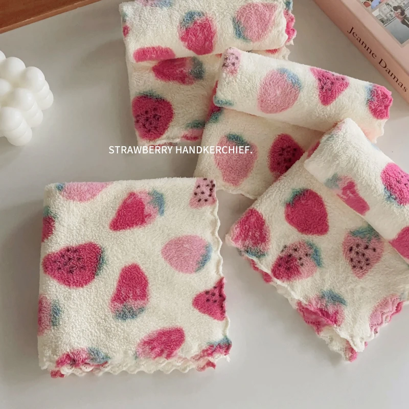 可爱草莓方巾擦手巾高颜值吸水毛巾手帕卫生间家用厨房抹布洗碗布