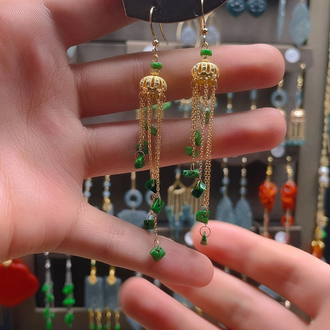 翡翠耳饰合金翡翠