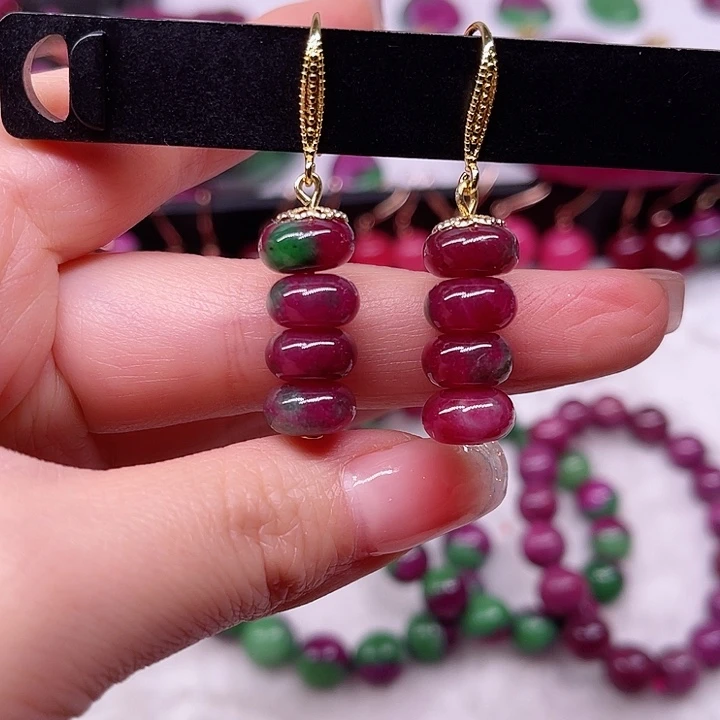 红宝石耳钩银S925镶嵌