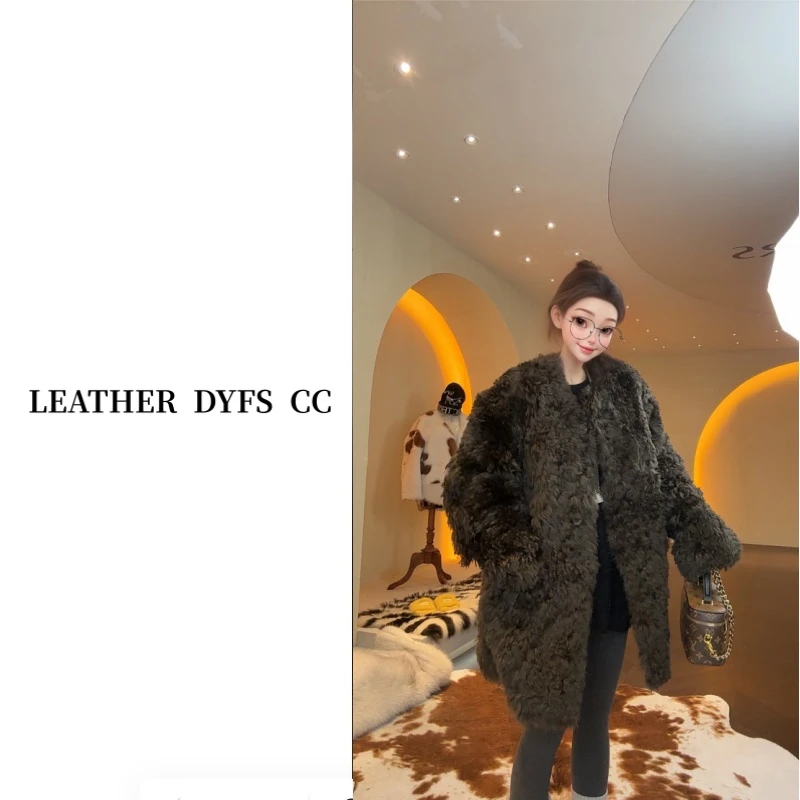 Leather Dyfs cc”青竹雨林“40812原单羊皮毛一体外套