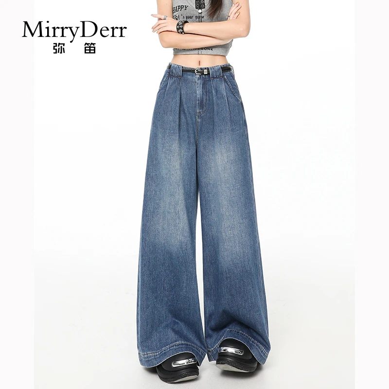 MirryDerr/弥笛凉感天丝牛仔裤女2025夏季新款高腰宽松拖地阔腿裤