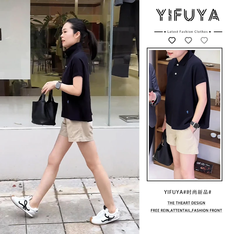 夏季百搭polo轻熟风极简风显瘦休闲风时尚套装简约通勤穿搭两件套
