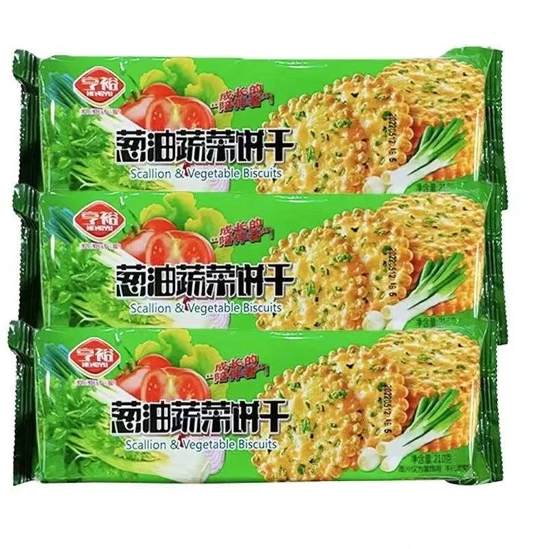 【铭哥食品仓】全疆包邮亨裕葱油蔬菜味薄脆蔬菜饼干210g葱香饼干