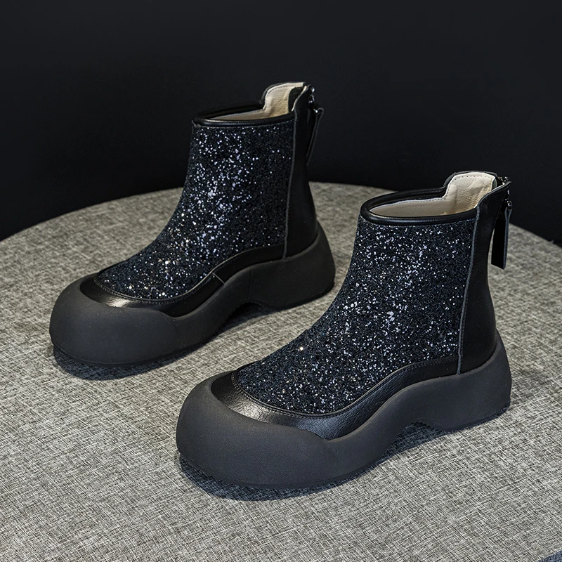 6cm厚底短靴女2025新款百搭秋冬加绒水钻网红增高雪地靴