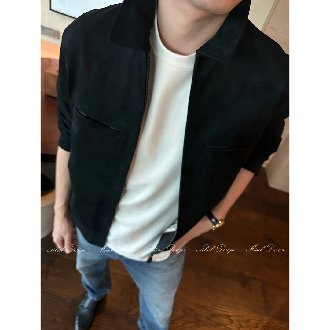 MBNL-F「LP夹克」秦磊男装双支线螺丝口袋真皮拼接夹克LL-WWT0046