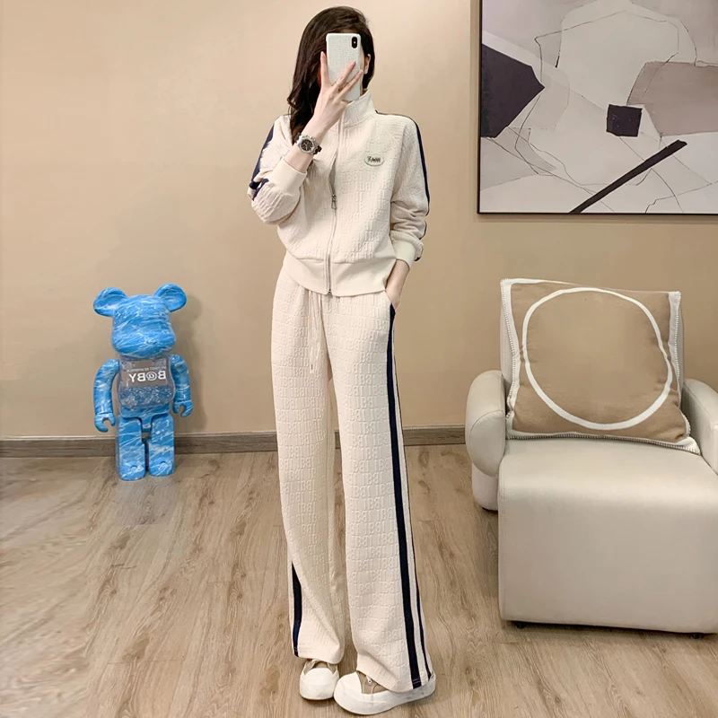 X1281-1高级感休闲运动套装女2025春季新款减龄上衣+阔腿裤两件套