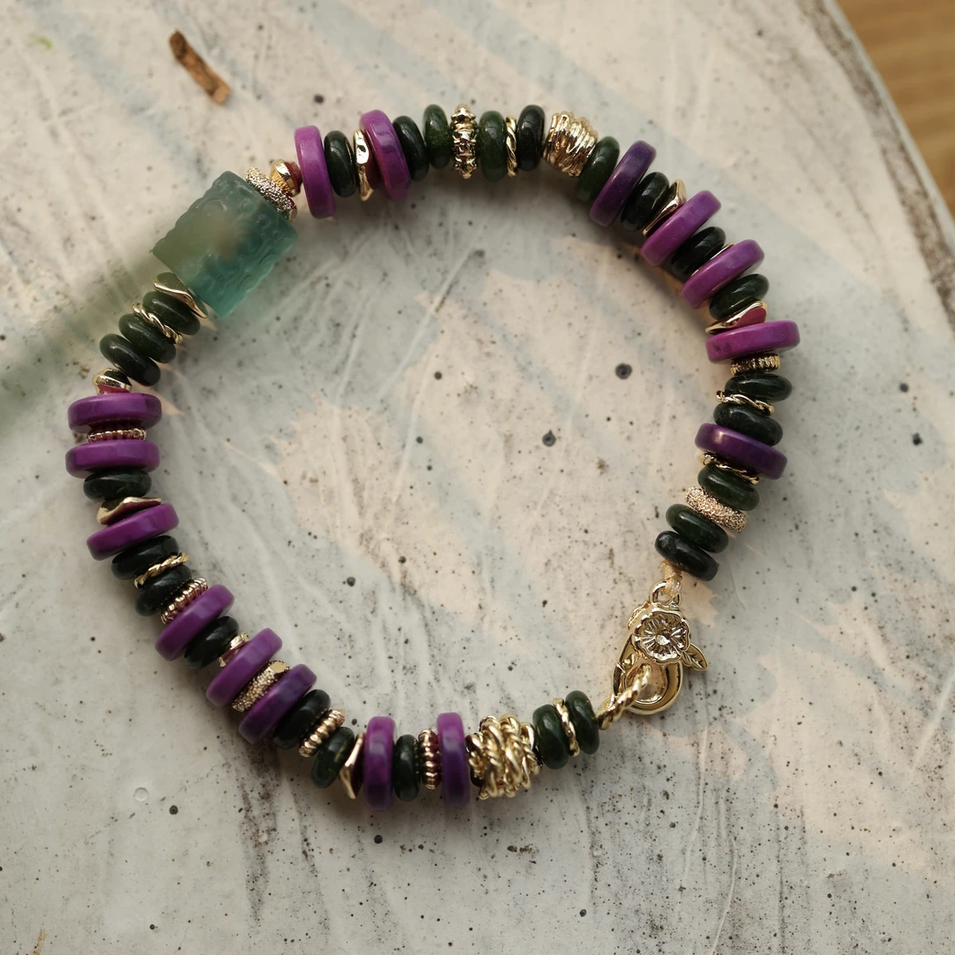 非金属合成锆石手链 彩色飞盘复古气质手链【哎呦家18881】