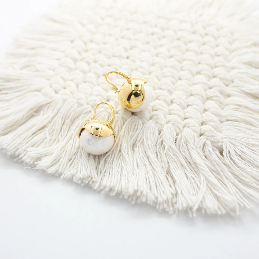 铜合金仿珍珠耳饰 几何方形圆珠耳钉【哎呦家18540】