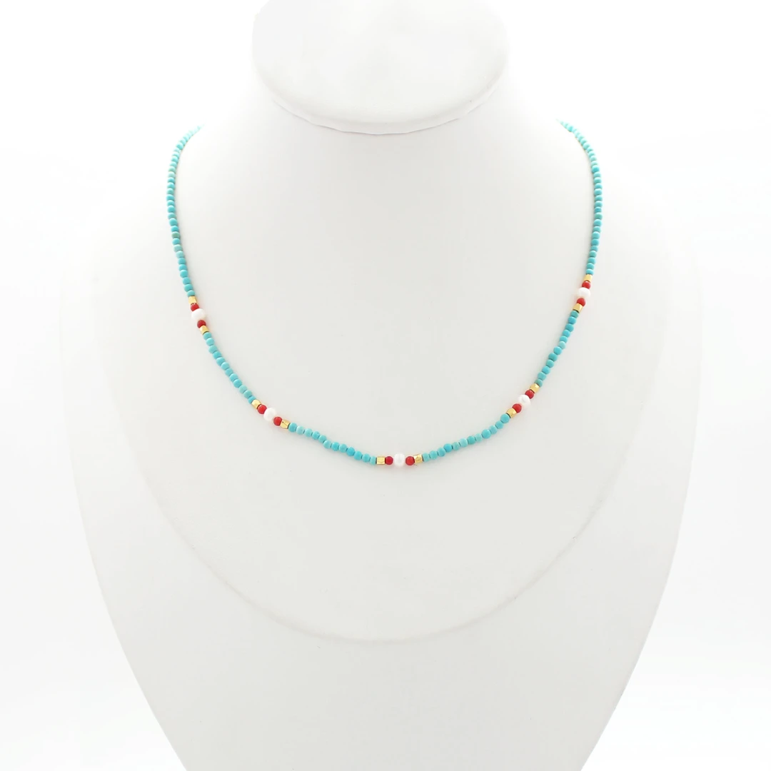 非金属合成锆石项链 彩色串珠拼接设计感项链【哎呦家18316】