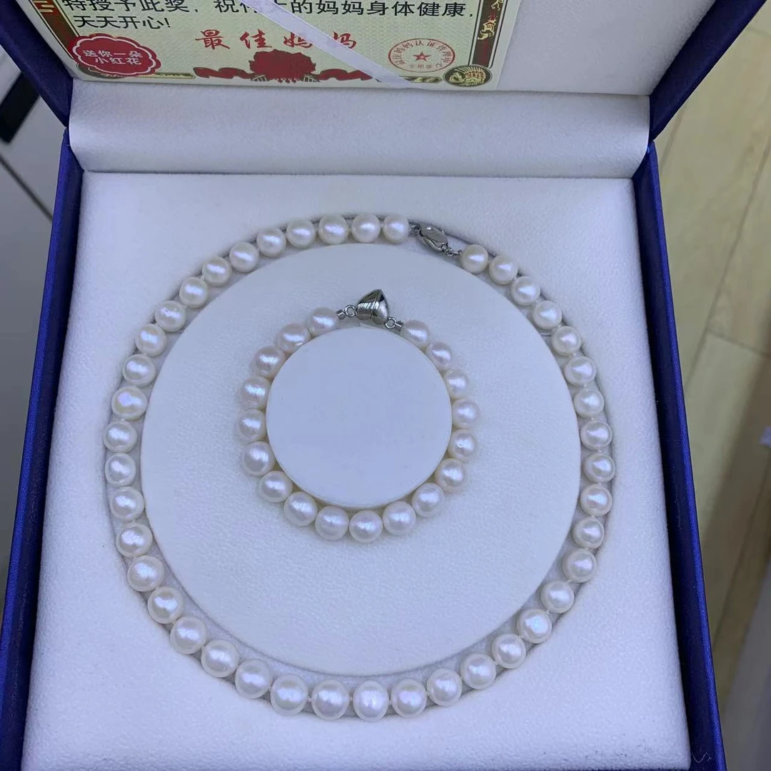 合金仿珍珠项链 项链套装两件套母亲节礼物10-11MM 【17842哎呦家】