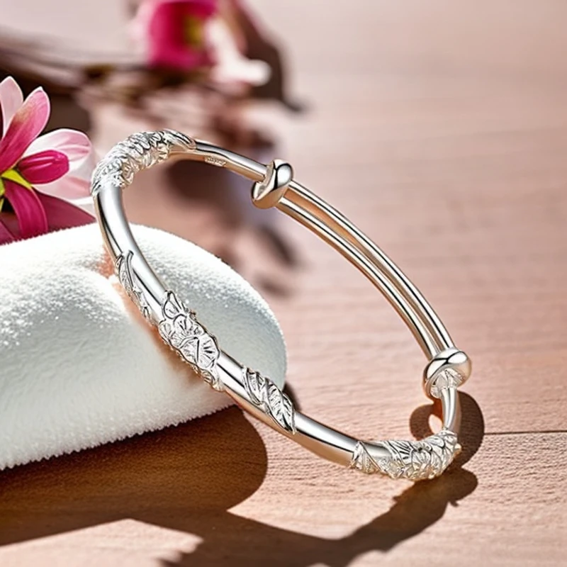 足银手镯 【A821】24g999.9繁花似锦女款时尚百搭复古简约民族风