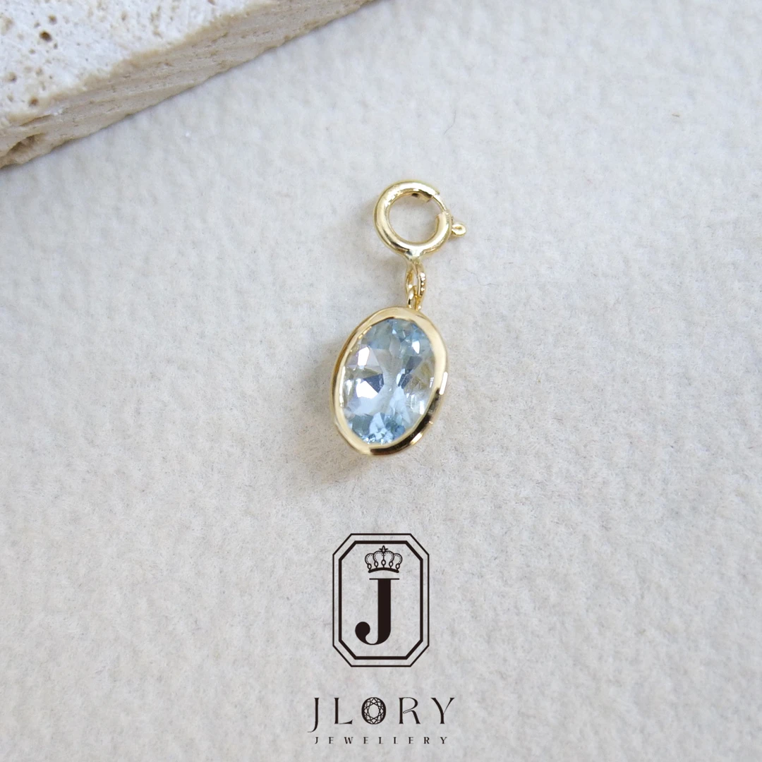 Au750 天然海蓝宝小提溜万能吊坠 604 (1.5ct)