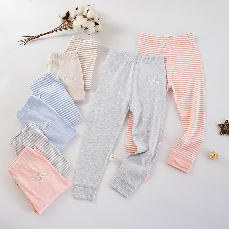 乐小乐儿童260克重彩棉保暖裤秋冬男女宝宝条纹打底裤中大童