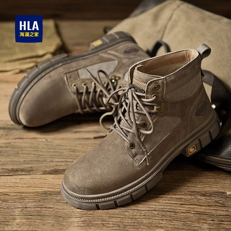 HLA/海澜之家男鞋2025秋冬复古时尚高帮工装靴百搭防滑休闲马丁靴