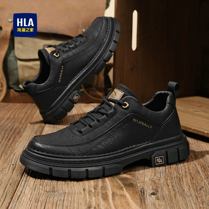 HLA/海澜之家2025冬季低帮潮鞋男士休闲风时尚百搭防滑厚底工装鞋