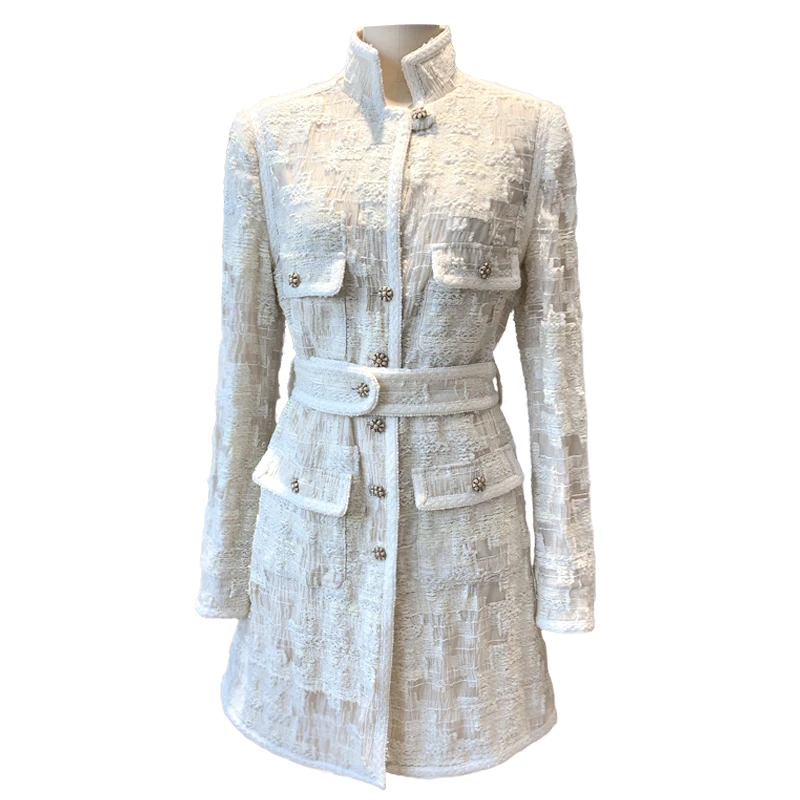 24新款浮生若梦小香中长裙连衣裙长袖白色纯色a型法式6393