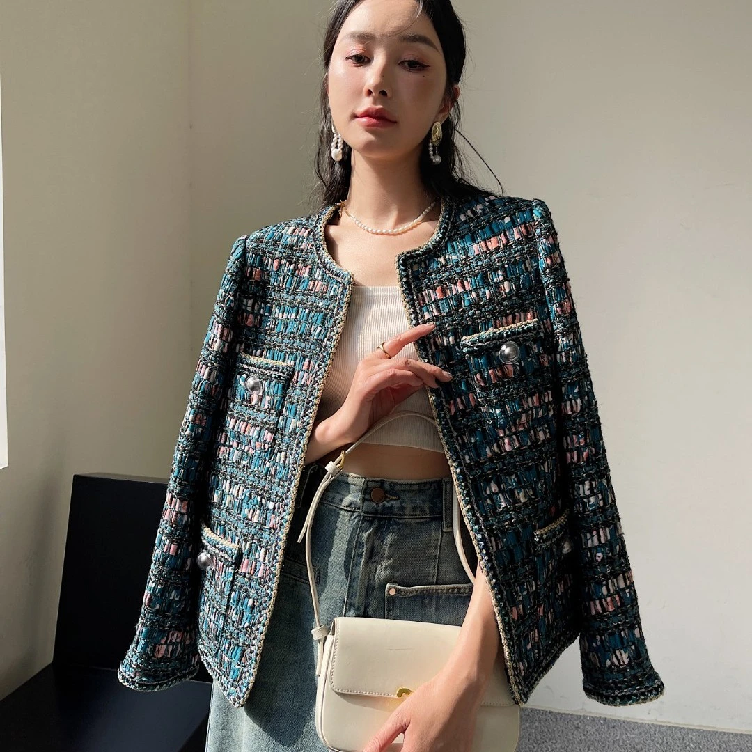 25布鲁斯蓝调小香外套轻奢百搭粗花呢法式上衣6595