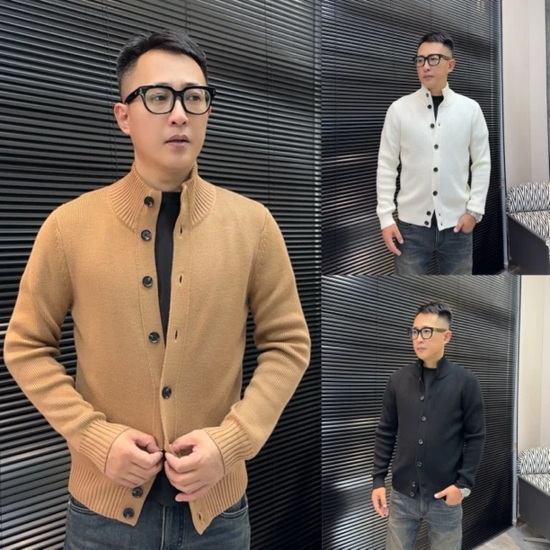 男士立领羊毛开衫3008男士高端休闲粗针加厚保暖针织开衫时尚百搭