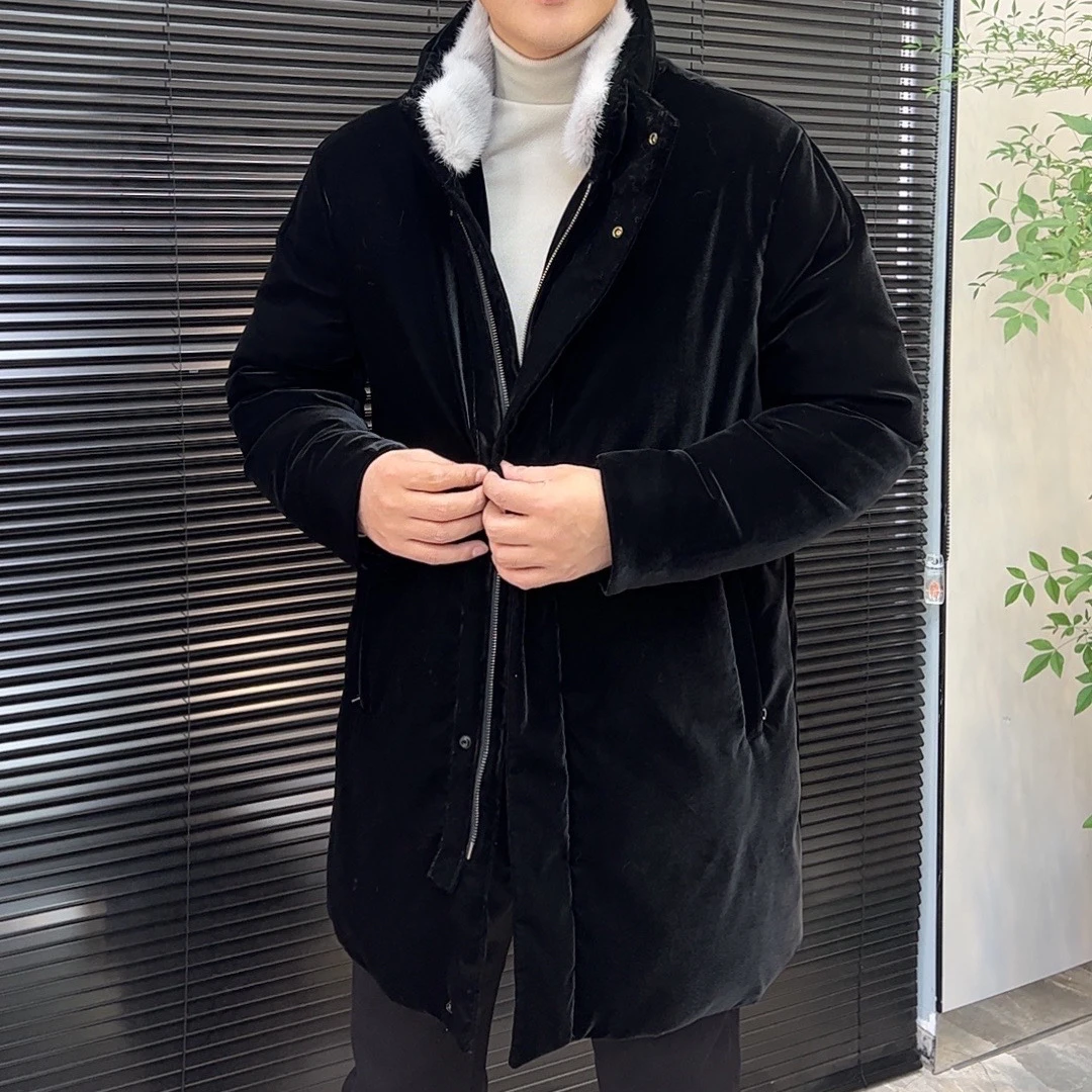 帝罗依进口丝绒羽绒服8809男士水貂立领鹅绒中长款保暖羽绒服