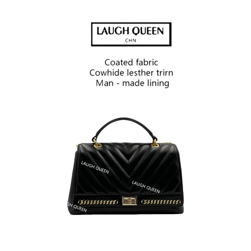 Laugh Queen手工打造真皮女士新款包时尚会黑色