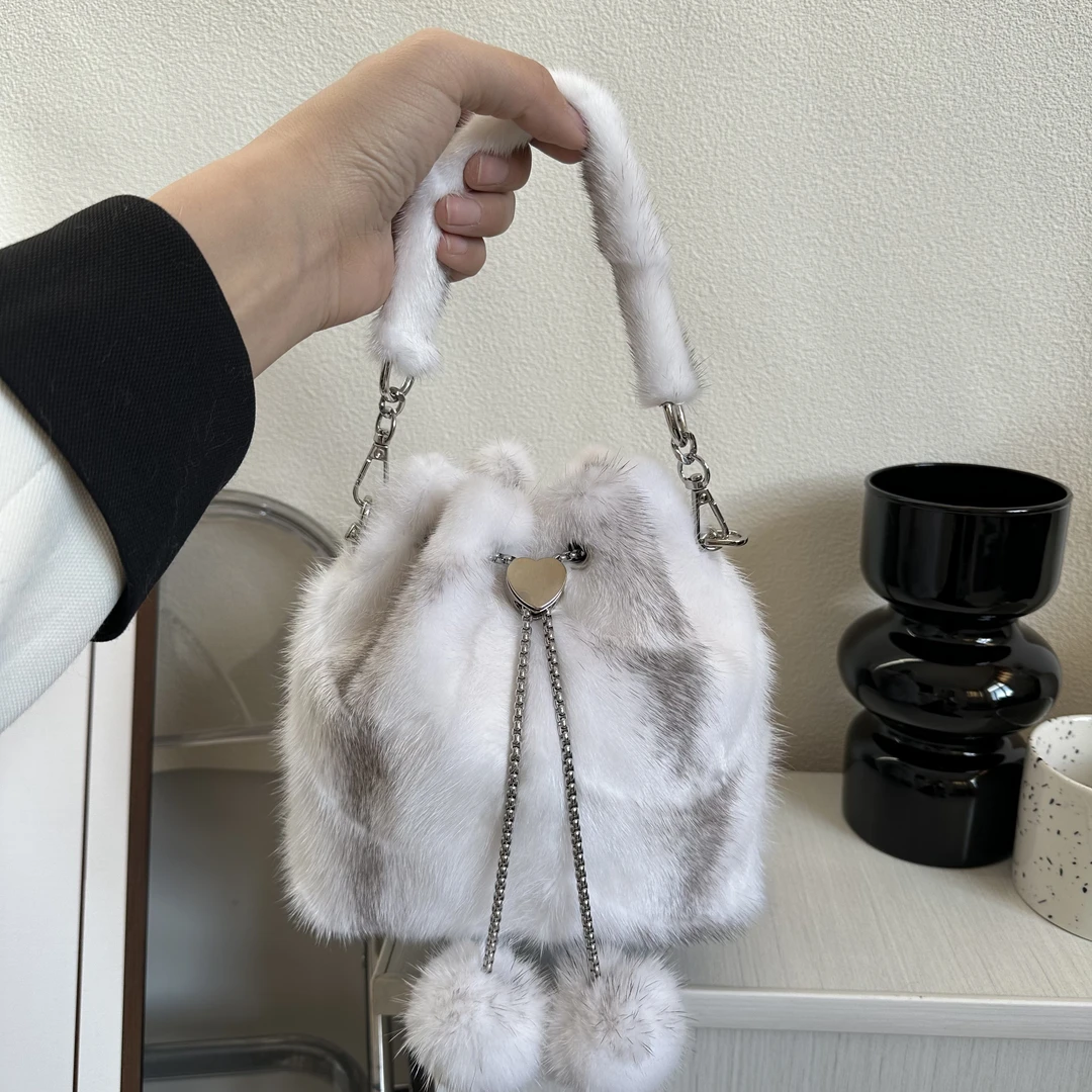 【水桶包包】水貂毛高级感大容量手拎斜挎包时尚秋冬肩包单肩毛毛包