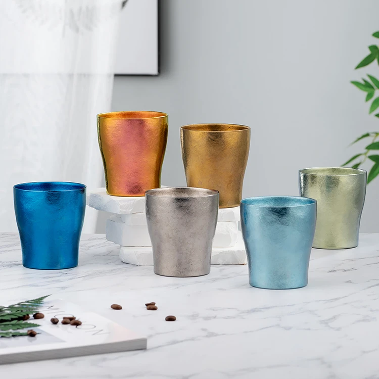 希诺纯钛水杯高档双层隔热茶杯啤酒果汁保鲜纯钛咖啡钛杯子