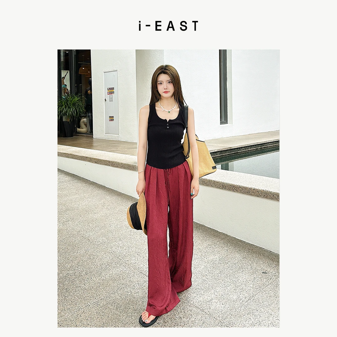 i-EAST 糖色泡泡~ 时尚百搭简约褶皱休闲裤-4X K32750