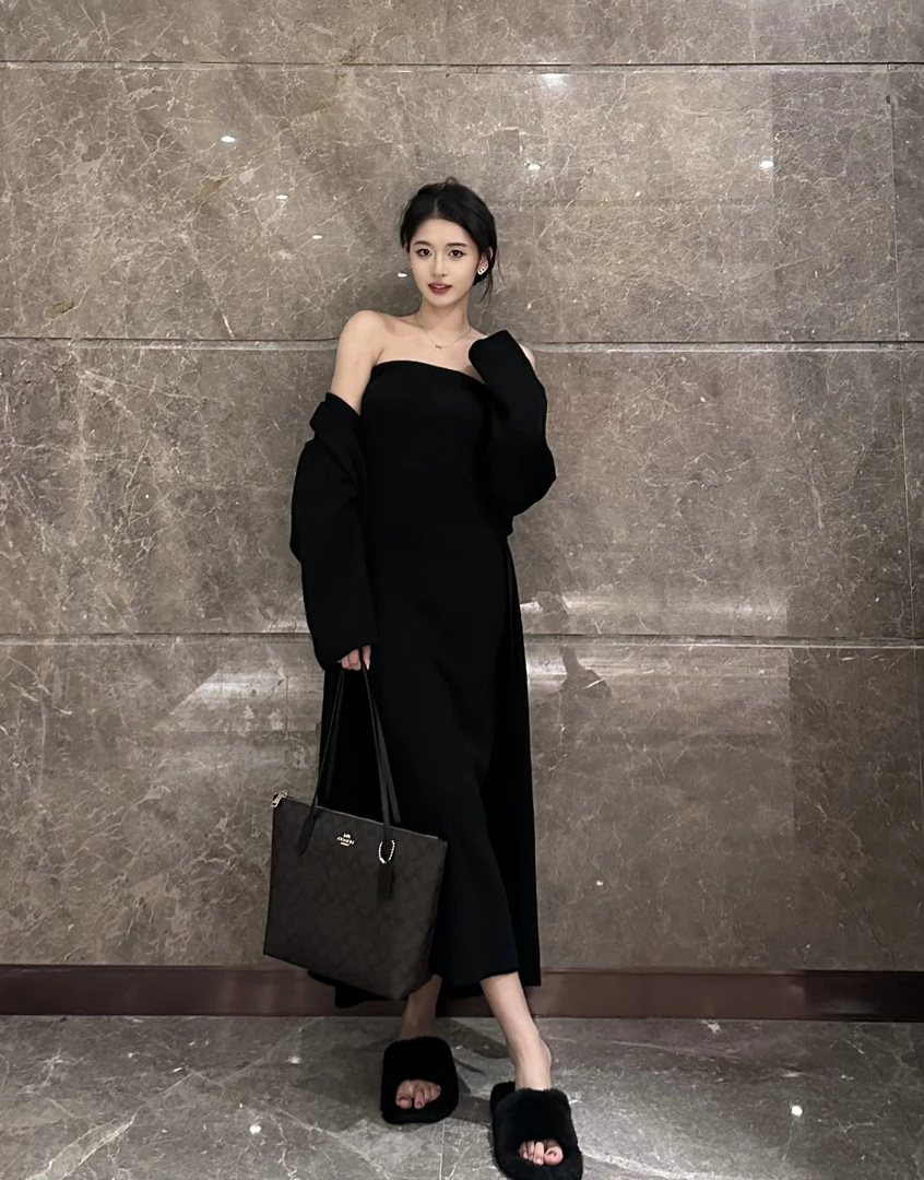 【七七专属】秋冬新款显瘦气质两件套毛衣外套加内搭针织打底连衣裙