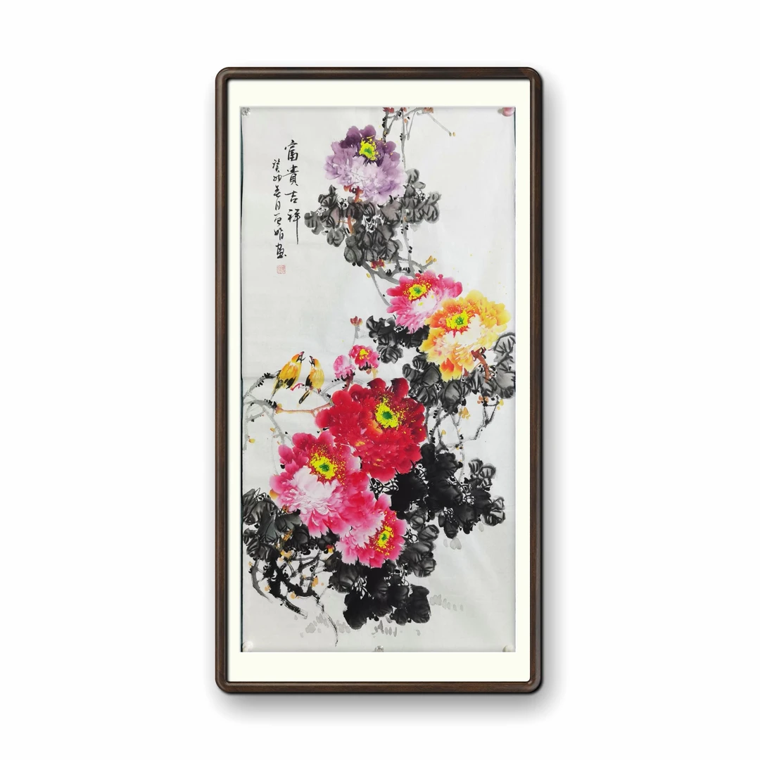 三尺牡丹国画牡丹画作品国画牡丹图真人手绘牡丹画花开富贵牡丹图