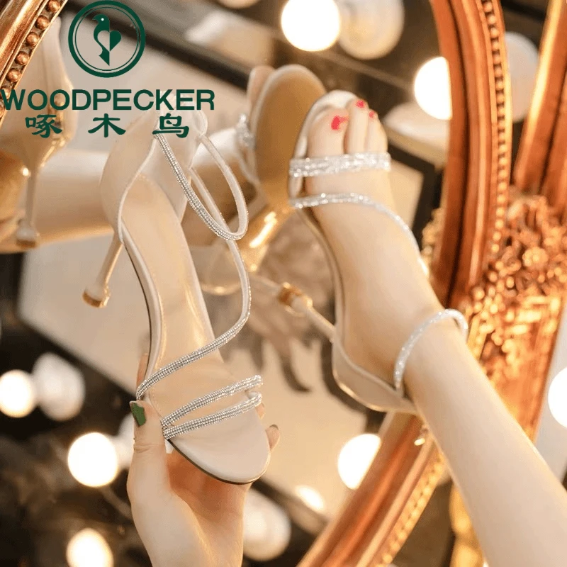 啄木鸟钻法式一字带凉鞋2024新款春夏配裙子气质仙女风细跟高跟鞋