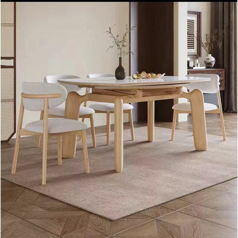 方圆两用全圆大象腿全实木餐桌圆形饭桌子折叠岩板餐桌椅组合