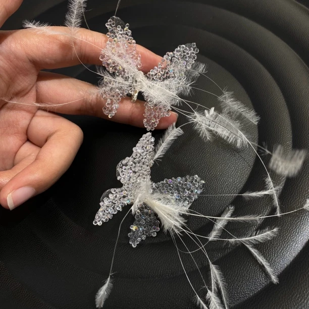 铜合金羽毛耳饰 2800新款手工水凝胶蝴蝶羽毛耳饰新娘晨袍婚纱