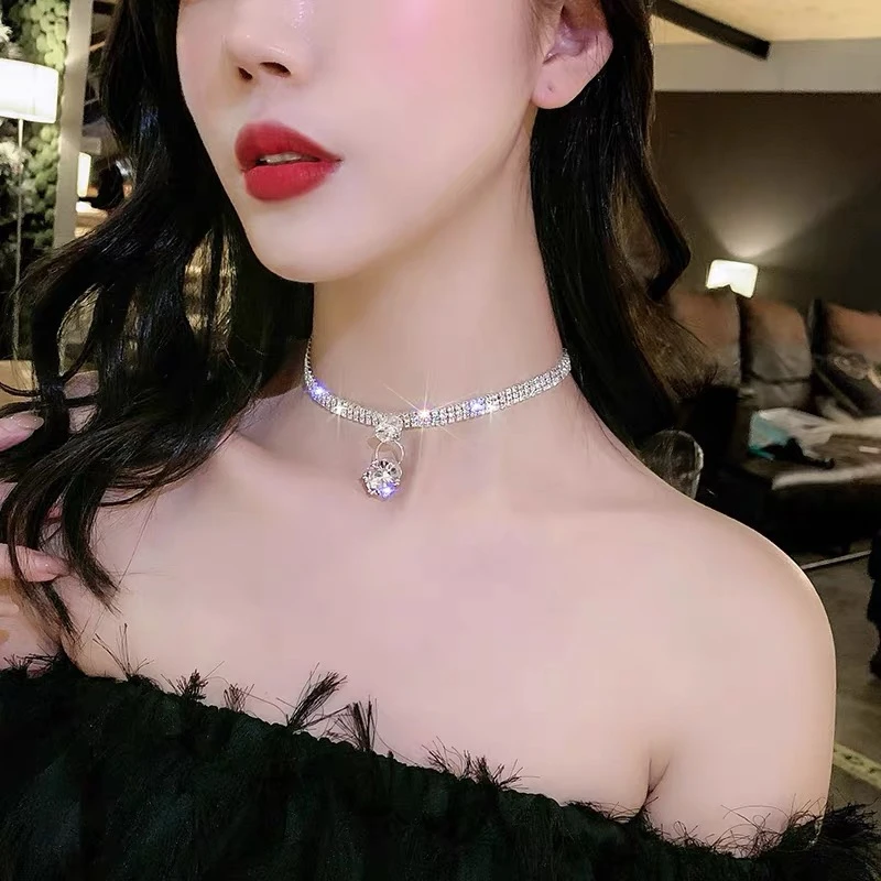 合金合成锆石项链 3024热卖款女神超闪时尚百搭大气新娘跟妆