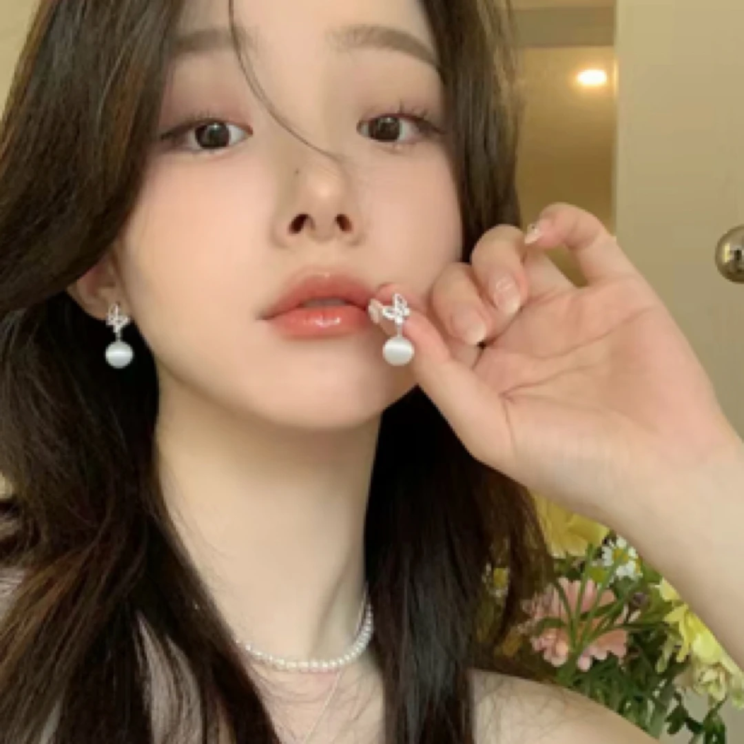 铜合金仿珍珠耳饰 1129蝴蝶锆石珍珠耳饰百搭减龄婚纱新娘婚嫁