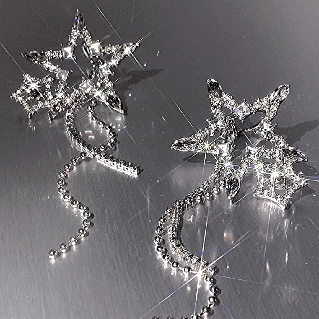 合金仿水晶耳饰 2368超闪星星流苏耳骨夹小众耳夹女无耳洞耳饰