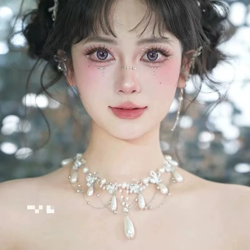 非金属仿珍珠项链 1119彩妆婚嫁饰品珍珠镂空蝴蝶结流苏项链手工
